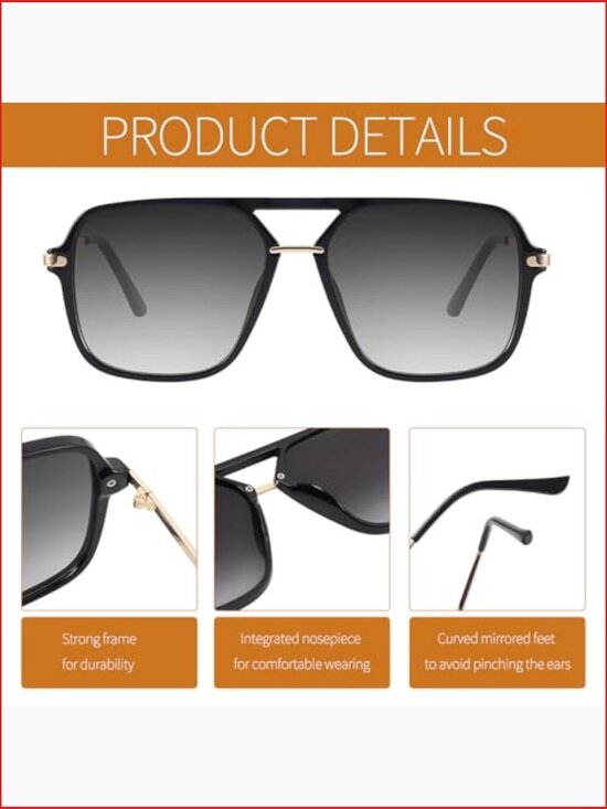 Vintage Oversized Square Sunglasses with Polarized UV400 Protection